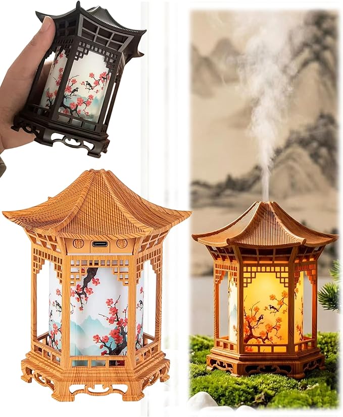 2-in-1 Aroma Diffuser & Night Light - Ultrasonic Essential Oil Diffuser & Cool Mist Humidifier with 2 Modes, Japanese Lantern Style Home Decor Diffuser for Bedroom, Office, Yoga (Light Color)