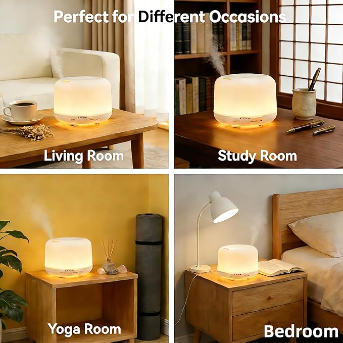 500ML Aromatherapy Diffusers 2-in-1 Essential Oil Diffuser,Diffuser Humidifier Large Room, Air Diffusers for Bedroom,Scent Diffuser,Humidifier with Auto Off Function(Warm Light)