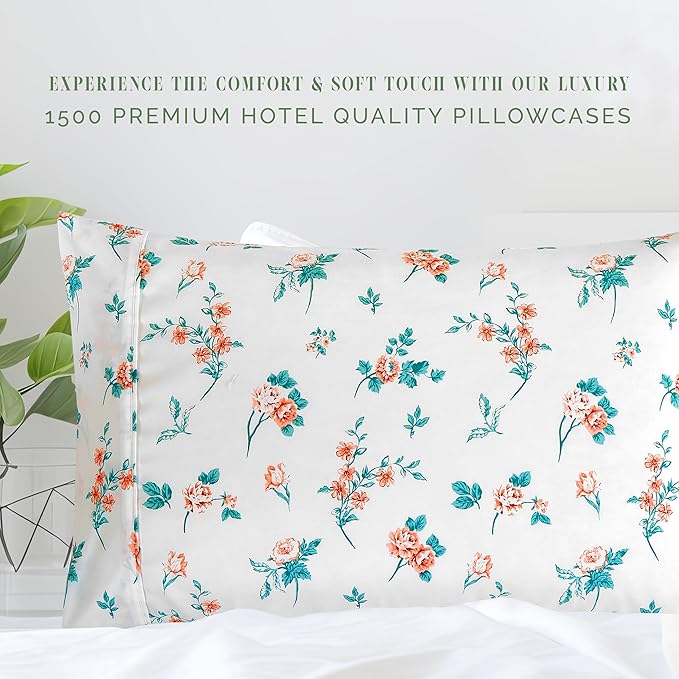 Elegant Comfort Ultra Soft Set of 2 Floral Print Pillowcases - 1500 Premium Hotel Quality Microfiber, Soft and Smooth Envelope Closure 2-Piece Pillow Covers - King, Pink Celia