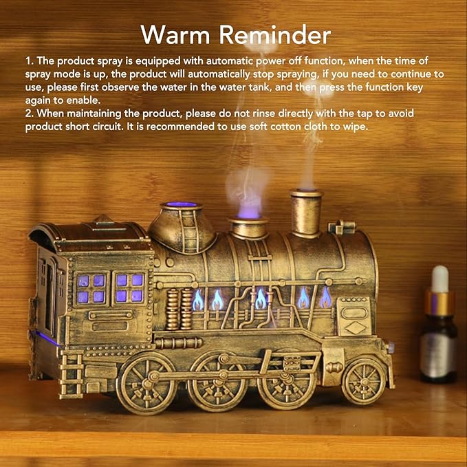 Train Humidifier, Dual Mist Outlets Cool Mist Diffuser with 300ml Capacity for Bedroom Office Desktop 2/8H Timer （Without Remote）