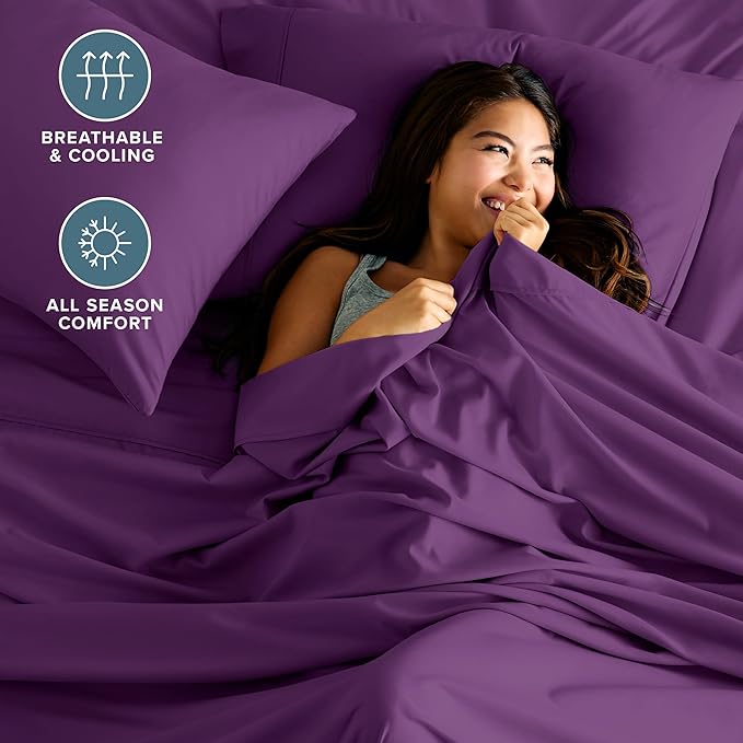 Bare Home Hotel Luxury King Sheet Set, Extra Soft - 6 Piece Set - Deep Pockets - Easy Fit - Cooling & Breathable - Wrinkle, Fade, Stain Resistant - Includes 4 Pillowcases (King, Plum)