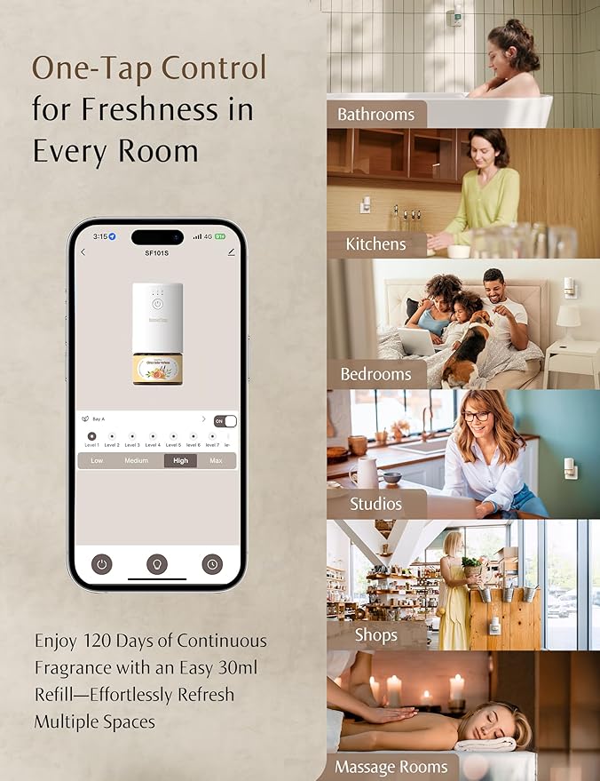 SF101S Pro Smart Plug in Air Freshener for Home, Waterless Essential Oil Diffuser, Aromatherapy Home Diffuser, 120-Day Natural Aroma Mist – Free 30ml Azure Woods (Burnt Orange)