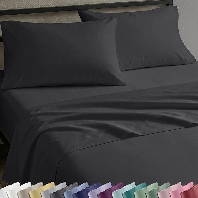 California Design Den Twin Sheets Set - Natural 100% Cotton Sheets with 12" Pockets, Soft Sateen, Breathable and Durable Bedding Set for Dorm Rooms, College Dark Grey (Black Tone)