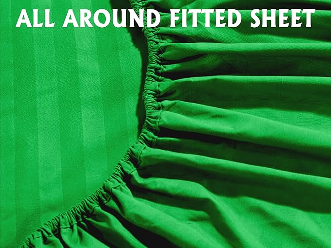 Elegant Comfort Softest and Coziest 6-Piece Sheet Set - 1500 Premium Hotel Quality Microfiber - Deep Pocket, Wrinkle Resistant 6-Piece Damask Stripe Bed Sheet Set, King, Emerald Gren