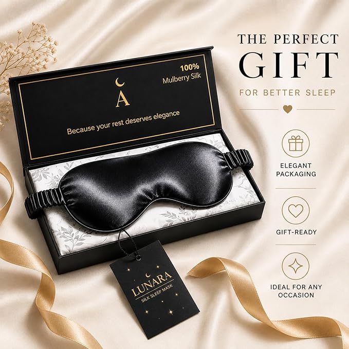 Silk Sleep Mask for Women & Men – 100% Mulberry Silk Eye Mask for Sleeping, 22 Momme, Soft & Light Blocking, Hypoallergenic, Black Silk Sleep Mask for Deep Restorative Sleep – by LUNARA