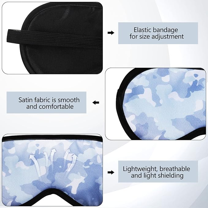 JenPen 6 Pieces Boys Sleep Mask Soft Sleeping Satin Eye Mask Comfortable Satin Material with Elastic Straps for Blocking Light for Men Women, 6 Styles