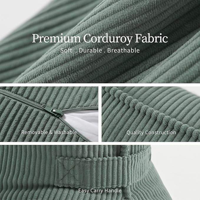 Pat. Pend. Corduroy Lumbar Support Back Pillow for Sitting and Posture Support, Triangle Cushion for Bed or Sofa Sitting, Backrest Support Pillow, Peacock Blue