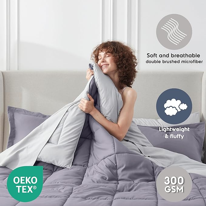 Nestl 9 Piece Queen Comforter Set – Grayish Purple Reversible Bed in a Bag – Complete Queen Size Bedding Set with Sheets, Set of 2 Down Alternative Pillows, Pillowcases and Shams