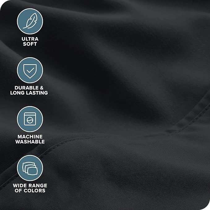 Bare Home Hotel Luxury Split Head Flex King Sheet Set, Extra Soft, Deep Pockets, Easy Fit, Cooling & Breathable, Wrinkle, Fade, Stain Resistant, with 4 Pillowcases (Split Head Flex King, Black)