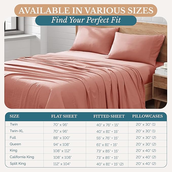 Casa Platino Bedding King Sheet Set – 4 Piece Set, Pre-Washed Ultra Soft Sheets, Deep Pocket, Cooling Bed Sheets, Brushed Microfiber, Cozy & Smooth Finish, 15" Fit for King Bed - Rose Dawn