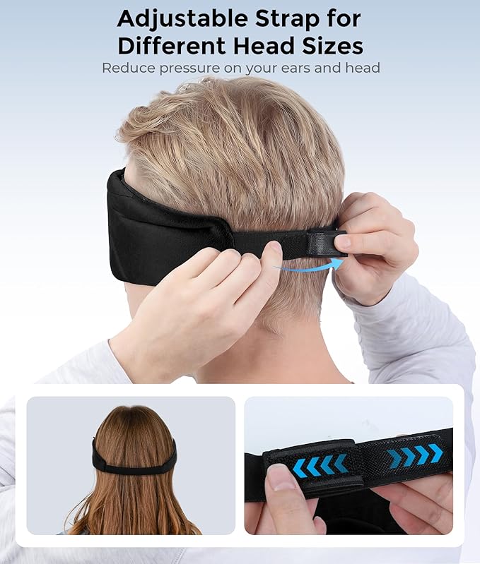 LOVE EYE Sleep Headphones Bluetooth 5.4 Sleeping Eye Mask Wireless Music Earphones with HD Speakers for Side Sleepers Total Blackout Cotton Mask for Travel, Office, Unique Gifts (Black)