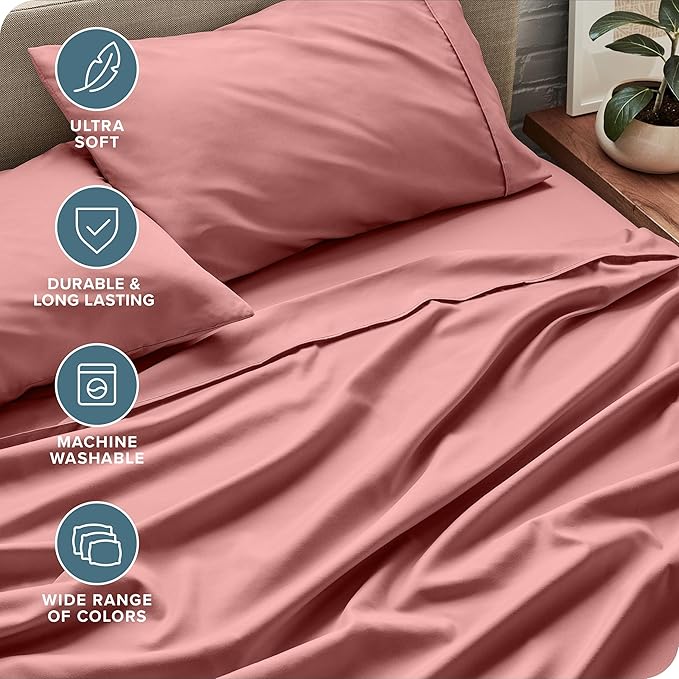Bare Home Split King Sheet Set - 1800 Ultra-Soft Microfiber Bed Sheets - Double Brushed - Deep Pockets - Easy Fit - 5 Piece Set - Bedding Sheets & Pillowcases (Split King, Dusty Rose)
