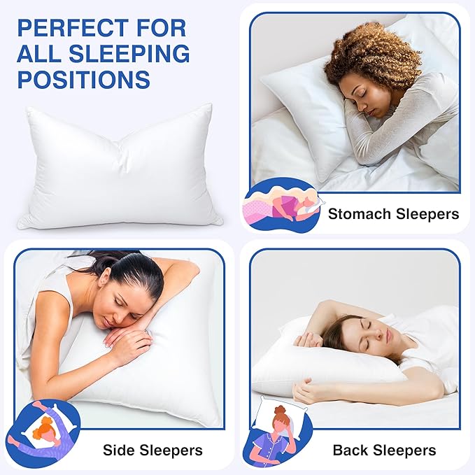 Feather Pillows Queen Size Set of 2 - Goose Down Hotel Bed Pillow for Sleeping, Soft 600 Thread Count Cotton Cover, Fluffy Support Surround Fill Polyester for Side, Back and Stomach Sleepers