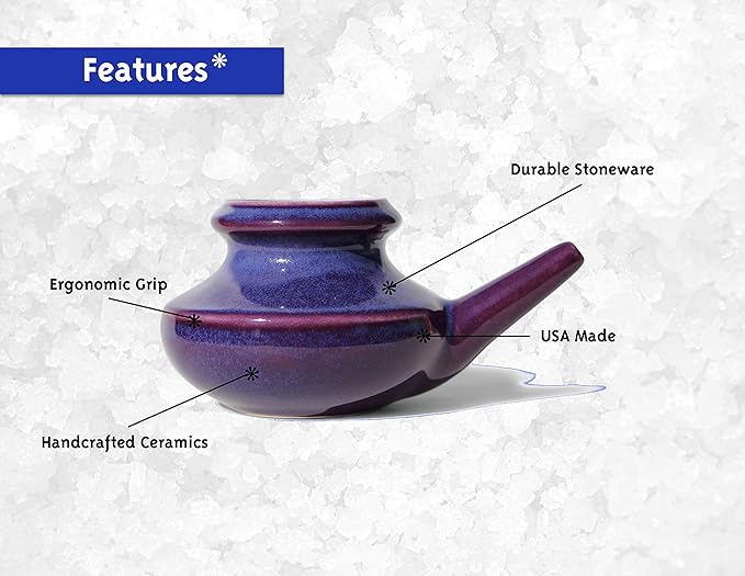 Baraka Breathe Easy Kit - Ceramic Neti Pot, 4ml Sinus Rejuvenation Oil for Sinus Relief & 5ml Steam Oil to Open Lungs, Aromatherapy & Allergy Relief, Essential Oils Blend, Light & Easy to Use - Purple