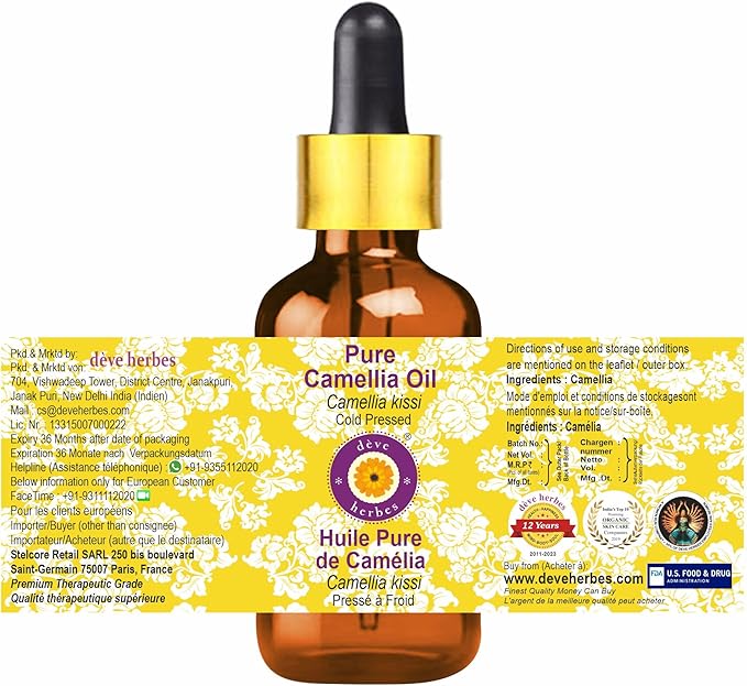 Deve Herbes Pure Camellia Oil (Camellia kissi) Cold Pressed 100ml X 2 (6.76 Oz)