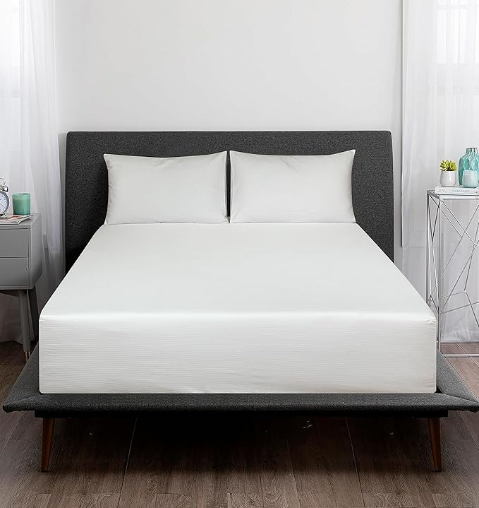 ROYALE LINENS 300 Thread Count 100% Long Staple Combed Cotton Stripe Sheet Set - 4 Piece Full Bed Sheets - 1 Fitted, 1 Flat, 2 Pillow Cases -Soft Cool & Crisp Sheet Set (Full, Narrow Stripe White)