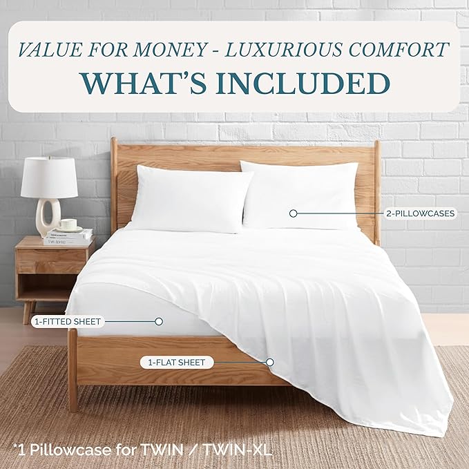 Casa Platino Full Size Sheets, 100% Brushed Microfiber Bedding, 4 Piece Set, Pre-Washed Full, Ultra Soft and Cozy Sheet Set with 15 Inch Deep Pocket – Bed Sheet – White