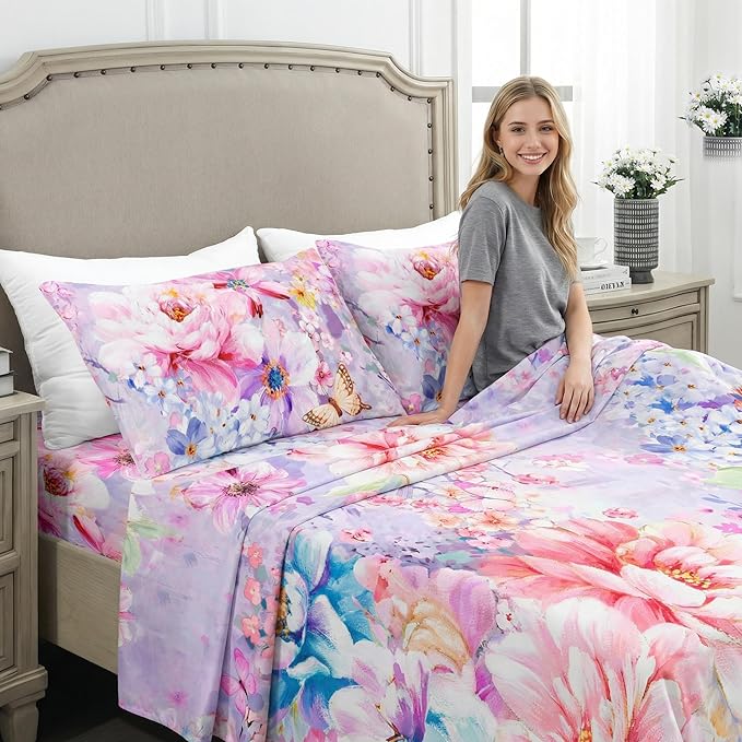 YIYEA King Size Pillow Cases Set of 2, Ultra Soft Double Brushed Microfiber Pillowcases King, Floral Bed Pillow Covers, Fade Resistant, Easy Slip-On (20"x36")