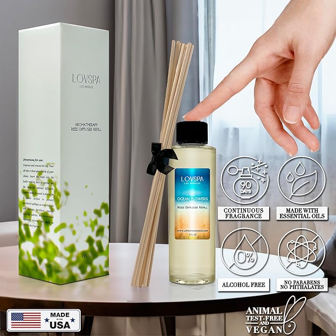 Ocean Flowers Diffuser Oil - Luxury Essential Oils for Diffuser Refill & Air Freshener Room Spray - Long-Lasting & Natural Home Fragrance, Scented Oil for Diffusers, USA Made, 4oz