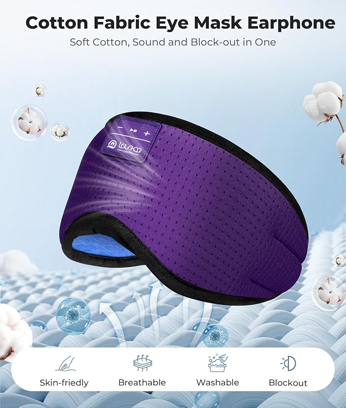 LOVE EYE Sleep Headphones Bluetooth 5.4 Sleeping Eye Mask Wireless Music Earphones with HD Speakers for Side Sleepers Total Blackout Cotton Mask for Travel, Office, Unique Gifts (Deep Purple)