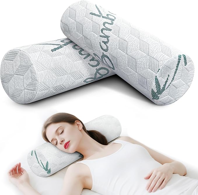 Round Cervical Roll Cylinder Bolster Pillow with Removable Washable Cover, Designed for Head, Neck, Back, and Legs, 2 Pack 5" x 17"