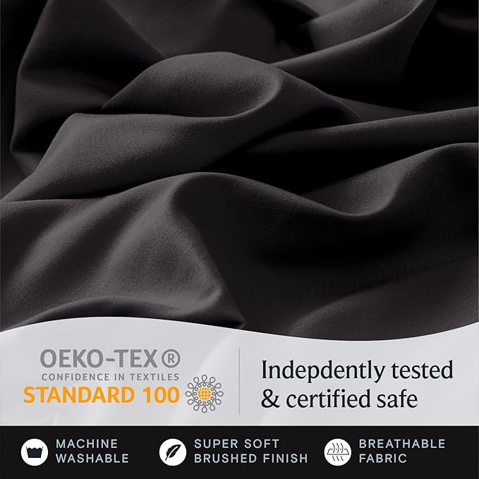 LuxClub 4 PC California King Sheet Set, Breathable Luxury Bed Sheets, Deep Pockets 18" Wrinkle Free Cooling Sheets Machine Washable Hotel Bedding Silky Soft - Black Cal King