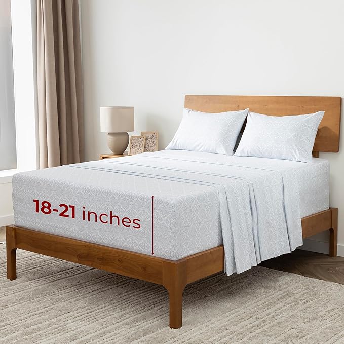 Mellanni Extra Deep Queen Sheets - 4 PC Iconic Collection Bedding - Hotel Luxury, Ultra Soft, Cooling Bed Sheets - Wrinkle, Fade, Stain Resistant (Queen, Laced Sky Blue)