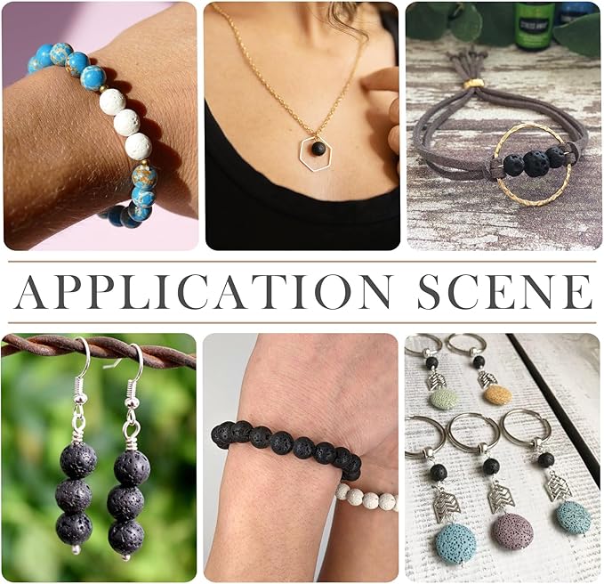 Craftdady 360 pcs 8 mm Natural Lava Beads White Black Round Stone Rock Beads Gemstone Loose Spacer Beads for Diffuser Essential Oil Jewelry Bracelet Necklace Making