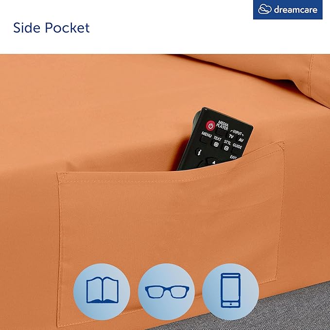 DREAMCARE King Size Sheets Set - 6 pcs Breathable Cooling Bed Sheets -up to 21" Extra Deep Pocket King Sheet Set with Side Pockets Extra Soft 100% Brushed Hypoallergenic Hotel Luxury Bedding Terracota