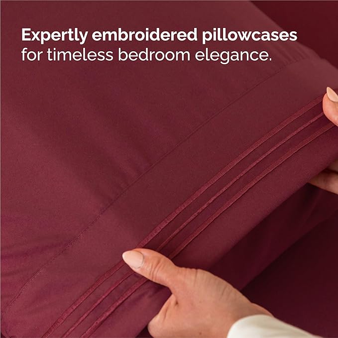 King Size 4 Piece Sheet Set - Comfy Breathable & Cooling Sheets - Hotel Luxury Bed Sheets for Women & Men - Deep Pockets, Easy-Fit, Extra Soft & Wrinkle Free Sheets - Burgundy Oeko-Tex Bed Sheet Set