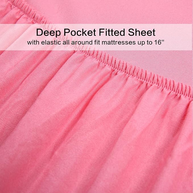 4 Piece Bed Sheet Set (Full,Peach Pink) 1 Flat Sheet,1 Fitted Sheet and 2 Pillow Cases,Brushed Microfiber Luxury Bedding with Deep Pockets
