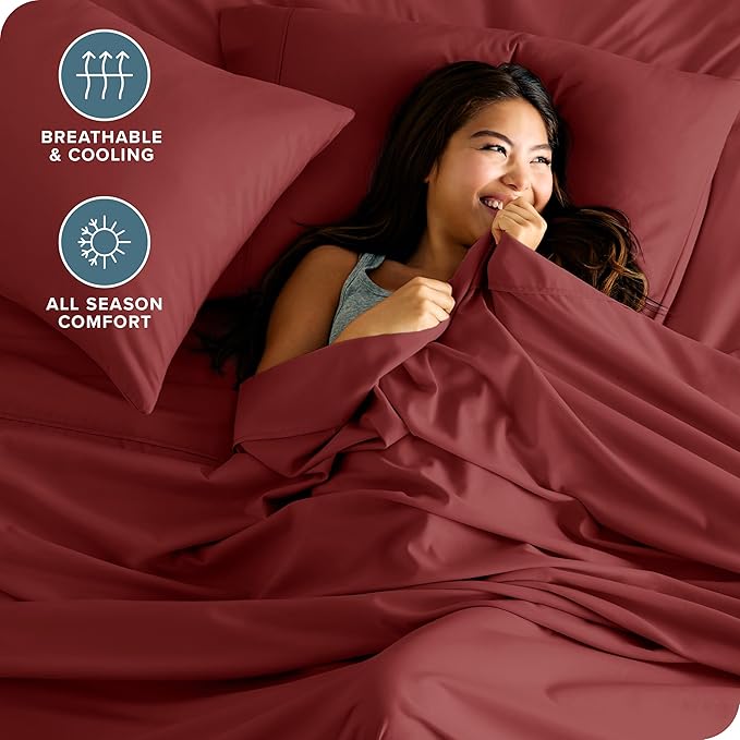 Bare Home California King Sheet Set - 1800 Ultra-Soft Microfiber Cal King Bed Sheets - Double Brushed - Deep Pockets - Easy Fit - 4 Piece Set - Bed Sheets (California King, Rosewood)