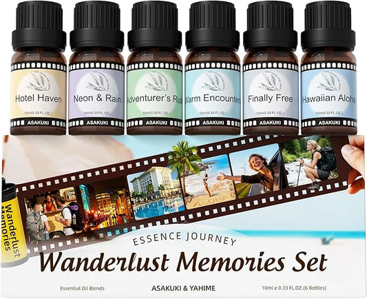 ASAKUKI Hotel Diffuser Oils Set, Hotel Scent Essential Oils for Diffuser, Travel-Inspired Luxury Fragrance Oil Blends,- Hotel Haven, Neon & Rain, Hawaiian Aloha, Warm Encounters, Finally Free