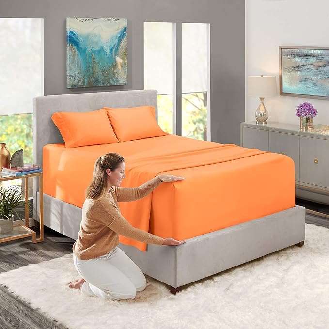 Nestl Microfiber Bed Sheet Set, Twin XL, Deep Pocket, 4 Piece, Apricot Buff Orange