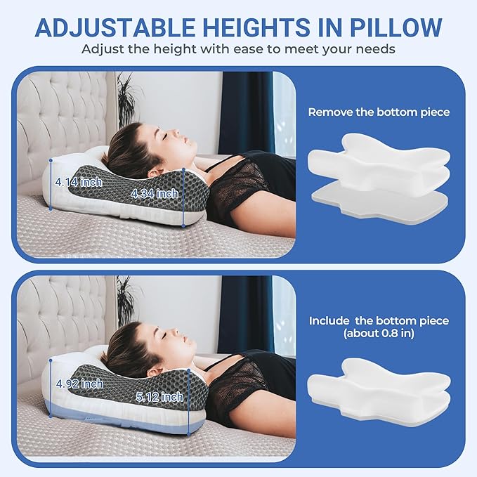 Elviros 2 Pack CPAP Pillow for Sleeping, Ergonomic Adjustable Height Neck Support Memory Foam Bed Pillow for CPAP Users with Sleep Apnea, Suitable for Side and Back Sleepers