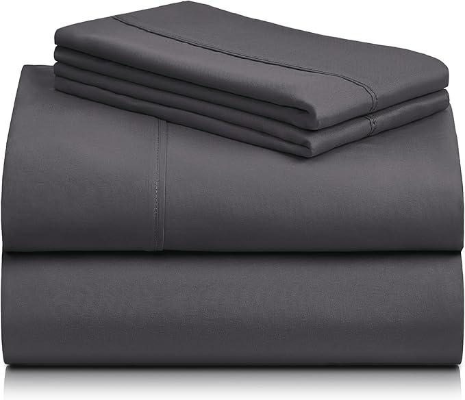 LuxClub 4 PC Queen Sheet Set, Sheets Queen Size, Deep Pockets 18" Wrinkle Free Cooling Sheets Machine Washable Hotel Bedding Silky Soft - Dark Grey Queen