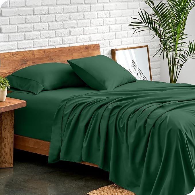Bare Home Twin Sheet Set - 1800 Ultra-Soft Microfiber Twin Bed Sheets - Double Brushed - Deep Pockets - Easy Fit - 3 Piece Set - Bedding Sheets & Pillowcases (Twin, Forest Green)