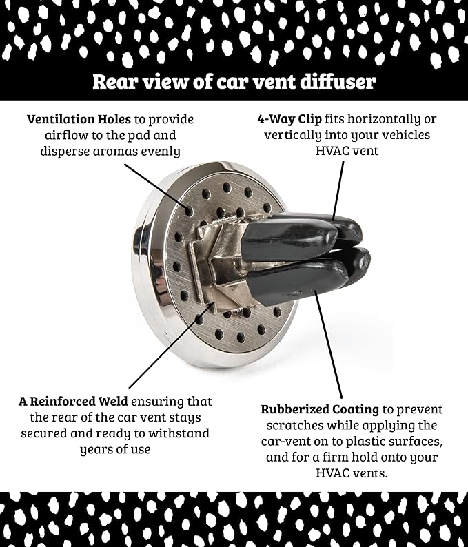 Wild Essentials Sunflower Essential Oil Car Vent Diffuser Kit – 316L Stainless Steel Locket, Rubber-Coated 4-Way Clip, 8 Color Pads (22mm), 25mm – Includes Alert & Inner Calm (2 x 10ml)