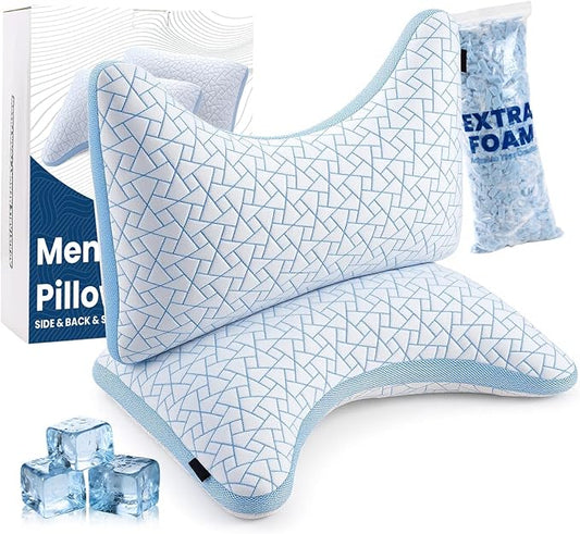 A-Pce Adjustable Pillow, Queen Size Set of 2 Bed Pillows for Sleeping, Luxury Shredded Memory Foam Pillows, Cooling Pillow for Side, Back, Stomach Sleepers, Firm Pillow for Hot Sleepers Neck Support