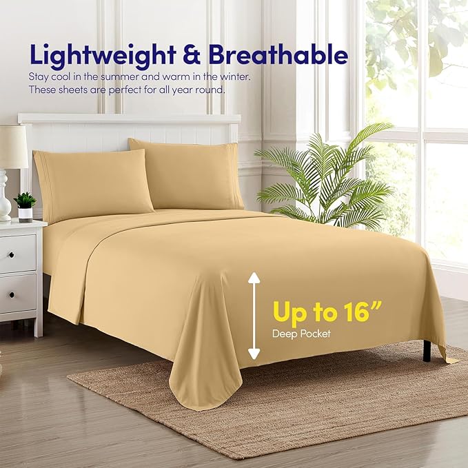 1500 Supreme Collection King Sheet Sets Camel - Luxury Hotel Bed Sheets and Pillowcase Set for King Mattress - Extra Soft, Elastic Corner Straps, Deep Pocket Sheets, King Camel