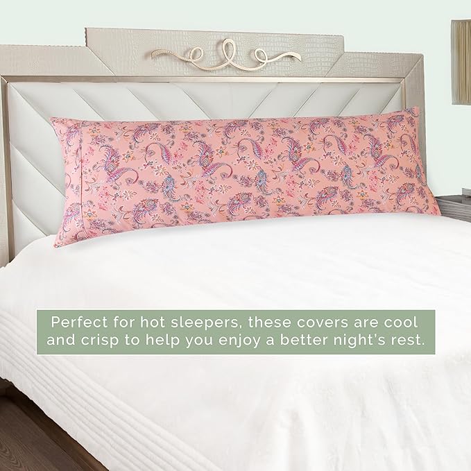 Elegant Comfort Ultra Soft 1-Piece Set Floral Print Pillowcases - 1500 Premium Hotel Quality Microfiber, Soft and Smooth Hidden Zipper Closure 1-Piece Pillow Covers - Body Pillowcase, Paisley Coral
