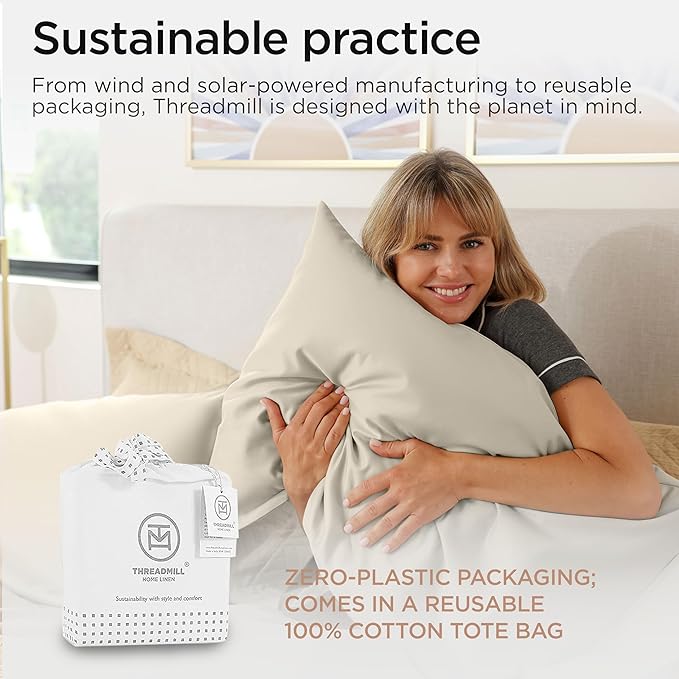 Threadmill Luxury King Size Pillow Cases 2 Piece Set| 800 Thread Count Sateen Weave | 100% Cotton Pillow Covers | Extra Long Staple Cotton | Comfortable Taupe Pillow Protectors