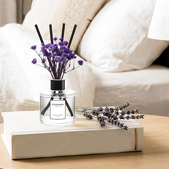Reed Diffuser Set of 3 Pack,Clean Linen/Lavender Eucalyptus/Ocean Breeze Scented Oil Diffuser with 24 Sticks(1.7 fl oz Each Pack),Air Freshener for Bedroom Bathroom Office | Shelf Decor