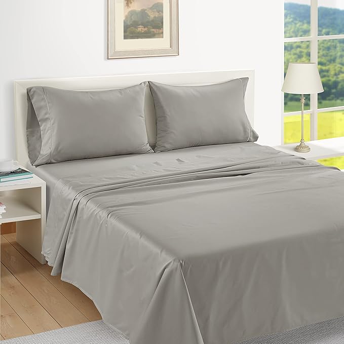 LANE LINEN Pillows Queen Size Set of 2 Soft 100% Egyptian Cotton Cool & Smooth Pillow Cases - Silver