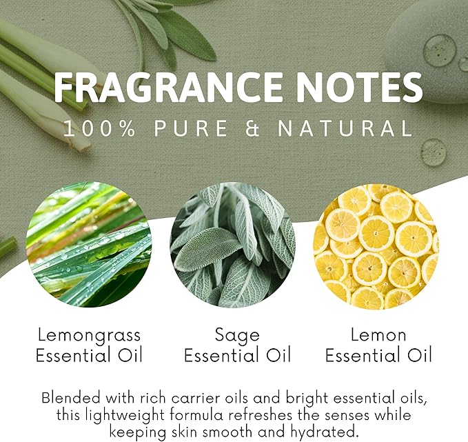 Best of Nature Lemongrass & Sage Aromatherapy Massage Oil – Non-Greasy Body Oil for Skin, Face & Massage – Uplifting Essential Oil Blend – 8 fl oz