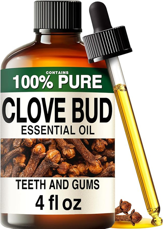 100% Pure Clove Oil - 4 Fl Oz Clove Essential Oil for Hair, Skin, Diffuser, Aromatherapy & DIY Soap Making Scent