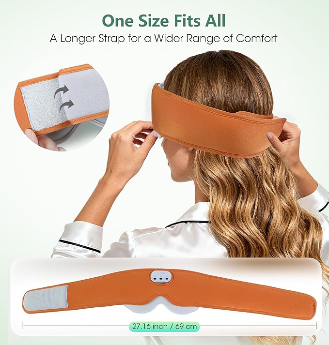 LC-dolida Voice Control Bluetooth Sleep Mask, Bamboo Cotton Bluetooth Sleep Headphones with 3D Zero-Pressure Cups and Timer Setting, Total Blackout Sleep Eye Mask for Side Sleepers (Orange)