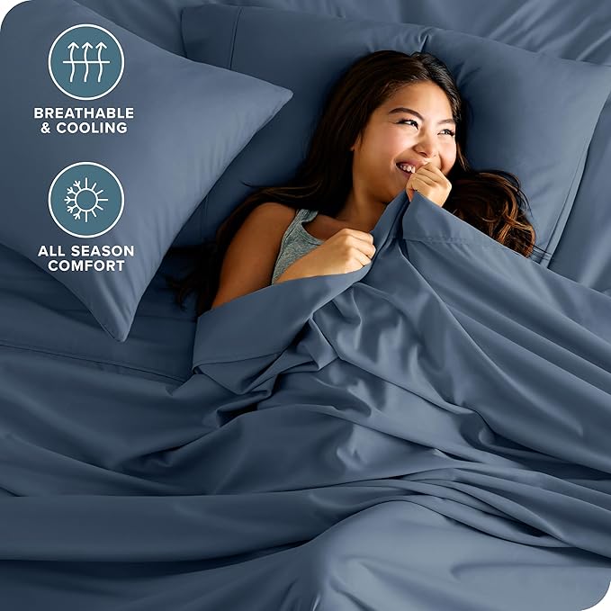 Bare Home Twin XL Sheet Set - 1800 Ultra-Soft Microfiber Twin Extra Long Bed Sheets - Double Brushed - Deep Pockets - Easy Fit - 3 Piece Set - Bedding Sheets & Pillowcases (Twin XL, Bering Sea)