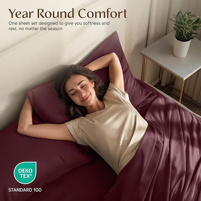 Utopia Bedding Full Size Sheet Set – 4 Piece Bed Sheets, Soft and Breathable Microfiber, Includes 1 Fitted Sheet, 1 Flat Sheet and 2 Pillowcases – Oeko Tex (Burgundy)