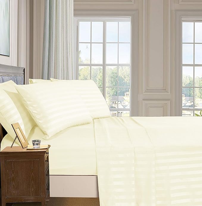 Elegant Comfort Softest and Coziest 4-Piece Sheet Set - 1500 Thread Count Egyptian Quality Luxurious Wrinkle Resistant 6-Piece Damask Stripe Bed Sheet Set, Twin XL, Ivory (Pack of 2)